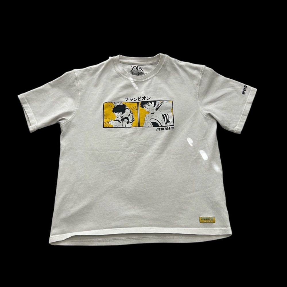 Zara Men’s Champeones Soccer Oliver & Benji Collab Shirt White Size Large Cotton